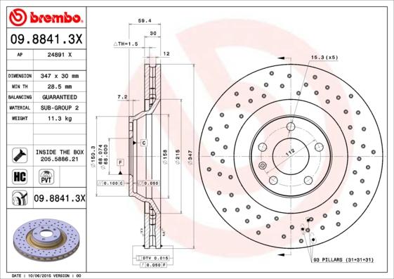 Brembo 09.8841.3X - Jarrulevy inparts.fi