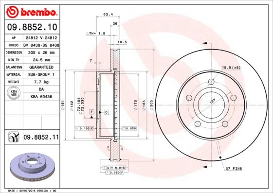 Brembo 09.8852.11 - Jarrulevy inparts.fi