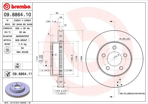 Brembo 09.8864.11 - Jarrulevy inparts.fi