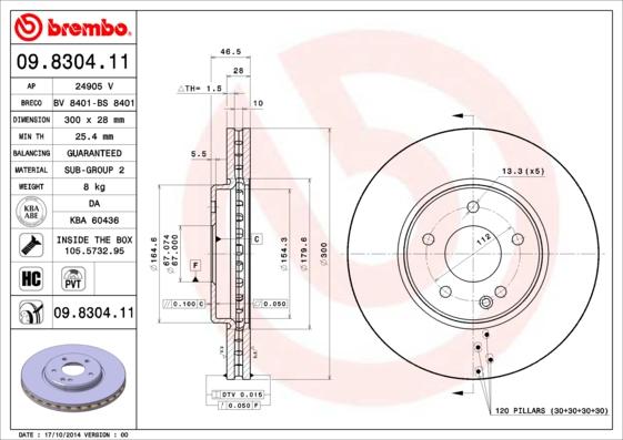 Brembo 09.8304.11 - Jarrulevy inparts.fi