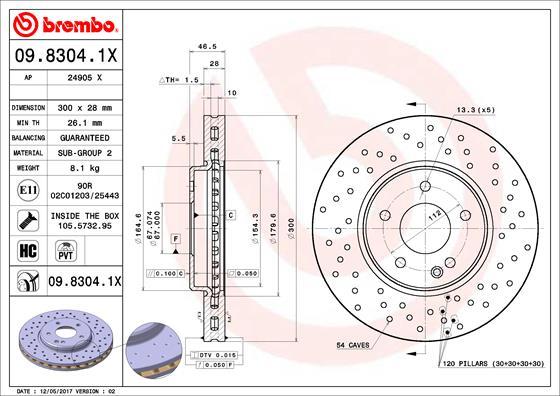 Brembo 09.8304.1X - Jarrulevy inparts.fi