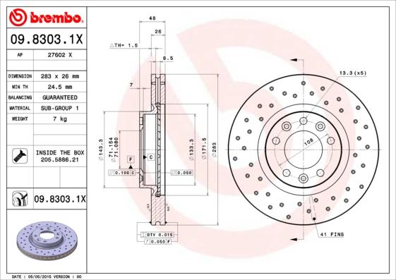 Brembo 09.8303.1X - Jarrulevy inparts.fi