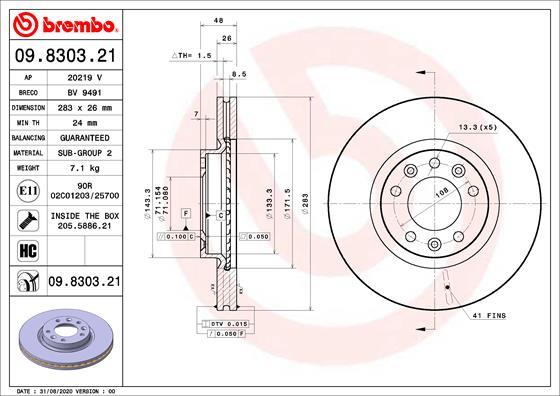 Brembo 09.8303.21 - Jarrulevy inparts.fi