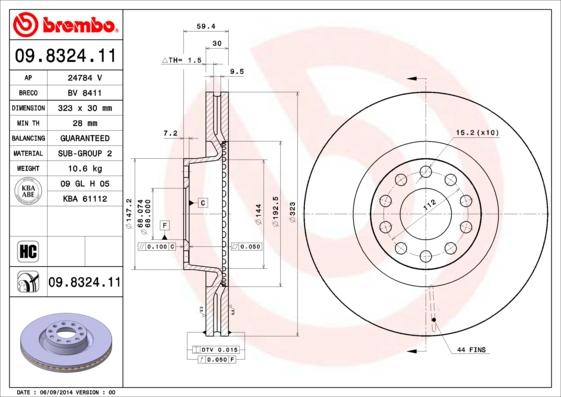 Brembo 09.8324.11 - Jarrulevy inparts.fi