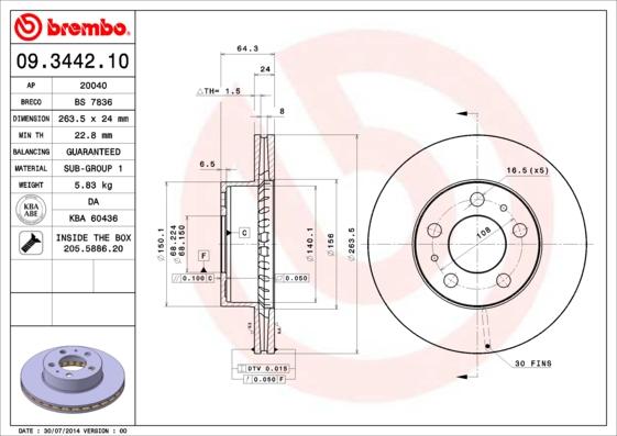 Brembo 09.3442.10 - Jarrulevy inparts.fi