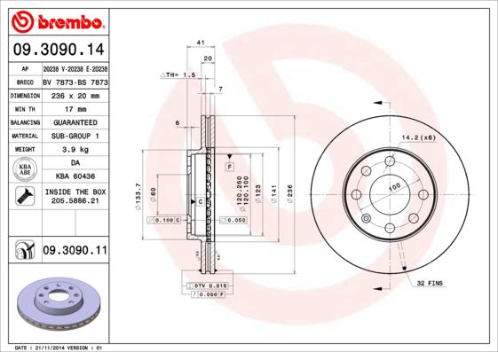 Brembo 09.3090.11 - Jarrulevy inparts.fi