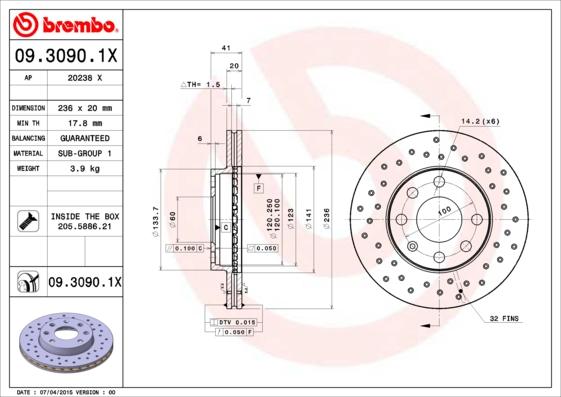 Brembo 09.3090.1X - Jarrulevy inparts.fi