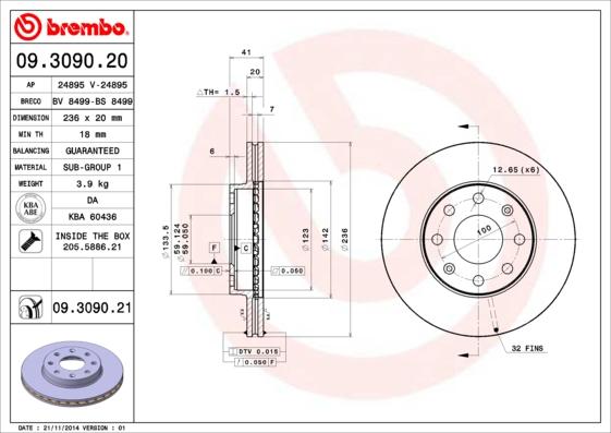 Brembo 09.3090.21 - Jarrulevy inparts.fi