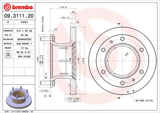 Brembo 09.3111.20 - Jarrulevy inparts.fi