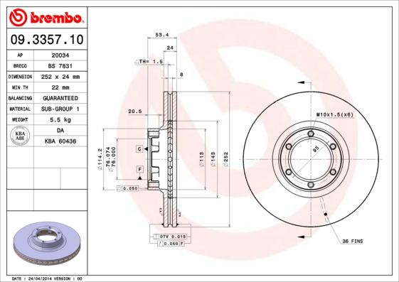 Brembo 09.3357.10 - Jarrulevy inparts.fi