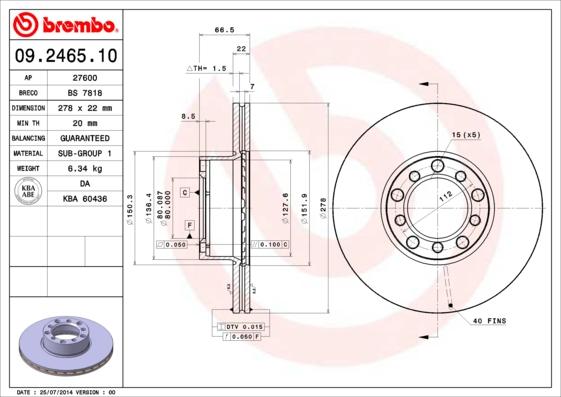 Brembo 09.2465.10 - Jarrulevy inparts.fi