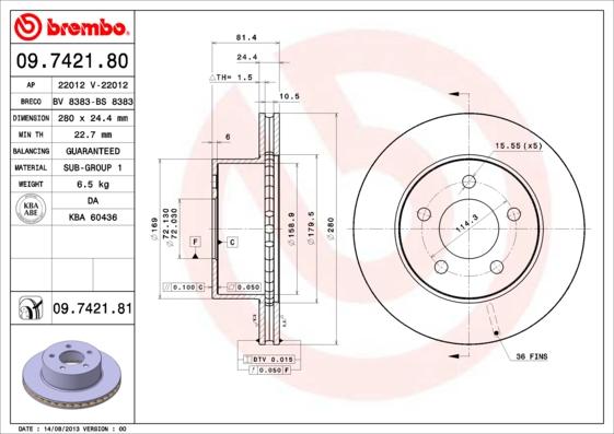 Brembo 09.7421.80 - Jarrulevy inparts.fi