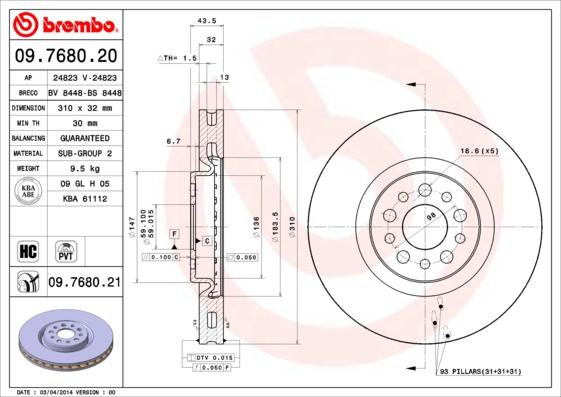 Brembo 09.7680.20 - Jarrulevy inparts.fi