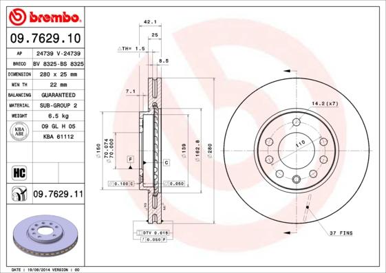 Brembo 09.7629.10 - Jarrulevy inparts.fi