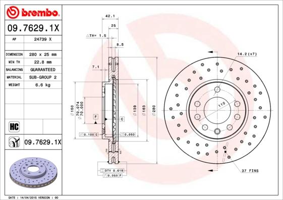 Brembo 09.7629.1X - Jarrulevy inparts.fi