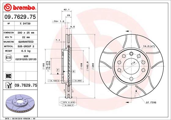 Brembo 09.7629.75 - Jarrulevy inparts.fi