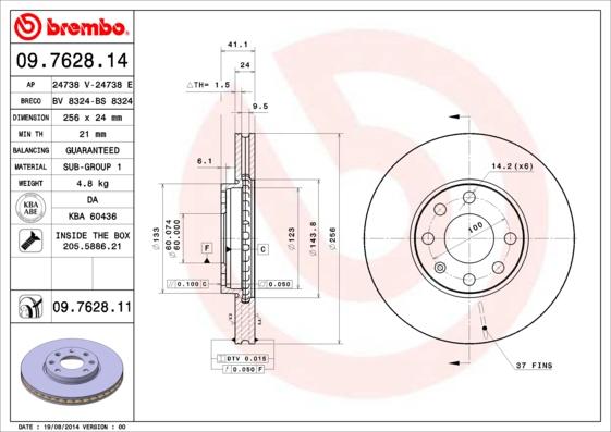 Brembo 09.7628.14 - Jarrulevy inparts.fi