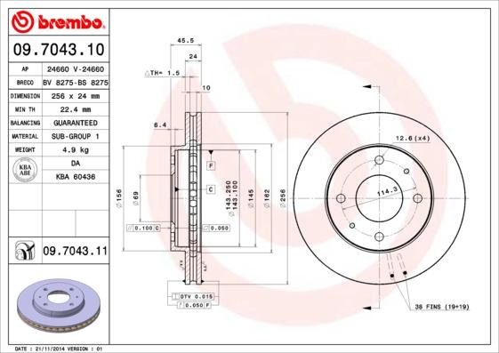 Brembo 09.7043.10 - Jarrulevy inparts.fi