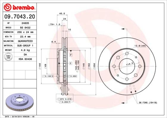 Brembo 09.7043.20 - Jarrulevy inparts.fi