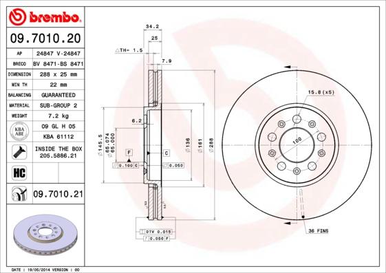 Brembo 09.7010.20 - Jarrulevy inparts.fi