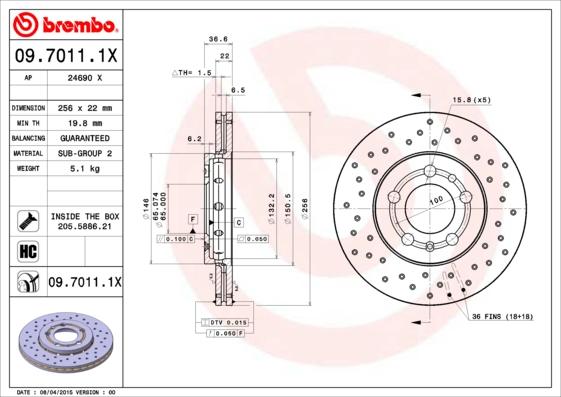 Brembo 09.7011.1X - Jarrulevy inparts.fi