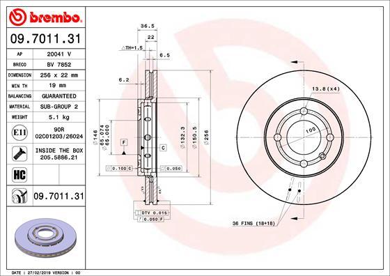 Brembo 09.7011.31 - Jarrulevy inparts.fi