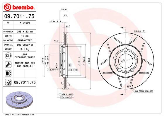 Brembo 09.7011.75 - Jarrulevy inparts.fi