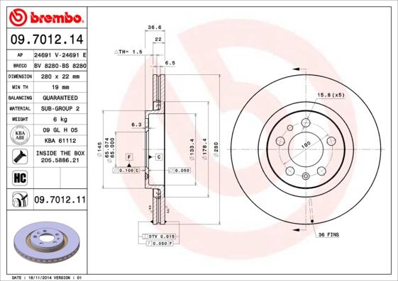 Brembo 09.7012.11 - Jarrulevy inparts.fi