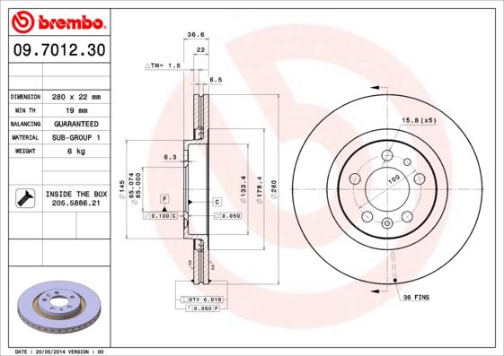 Brembo 09.7012.30 - Jarrulevy inparts.fi