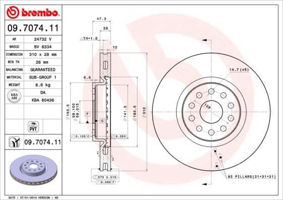 Brembo 09.7074.11 - Jarrulevy inparts.fi