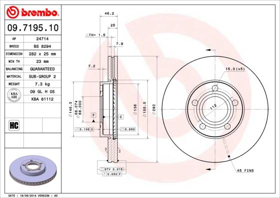 Brembo 09.7195.10 - Jarrulevy inparts.fi