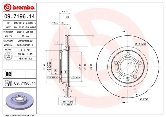 Brembo 09.7196.11 - Jarrulevy inparts.fi