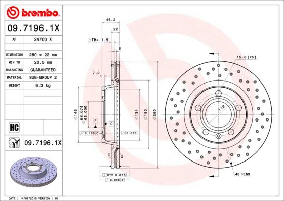 Brembo 09.7196.1X - Jarrulevy inparts.fi