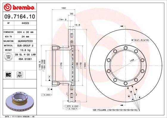 Brembo 09.7164.10 - Jarrulevy inparts.fi