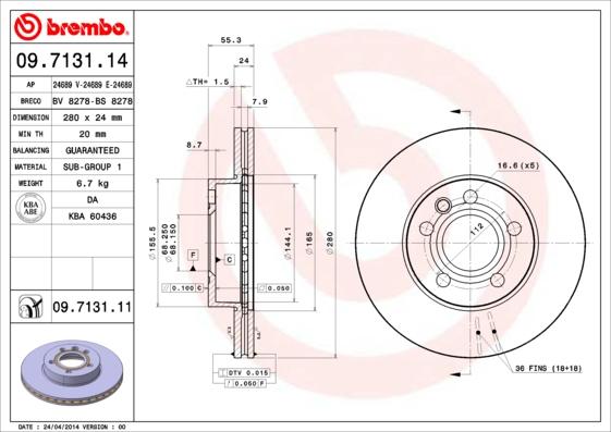 Brembo 09.7131.14 - Jarrulevy inparts.fi