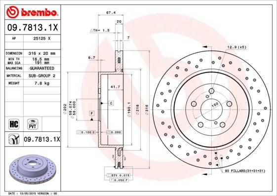 Brembo 09.7813.1X - Jarrulevy inparts.fi