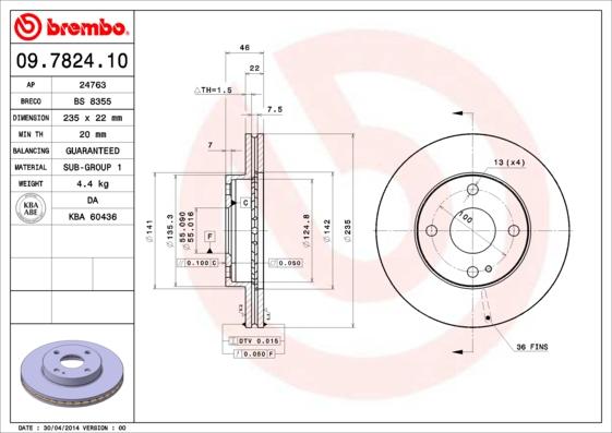 Brembo 09.7824.10 - Jarrulevy inparts.fi