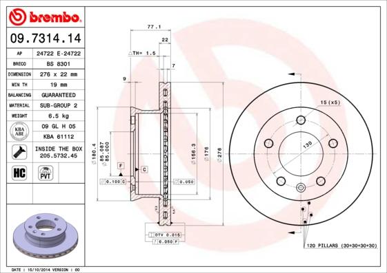 Brembo 09.7314.14 - Jarrulevy inparts.fi