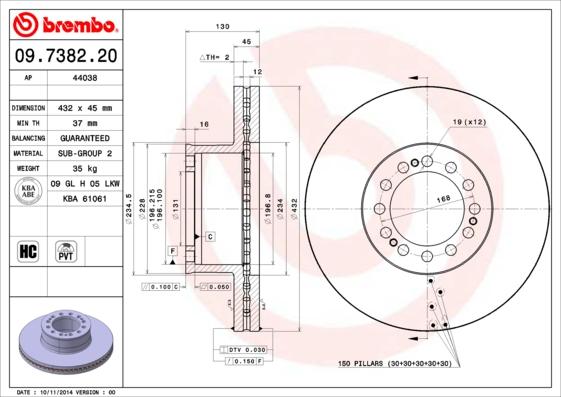 Brembo 09.7382.20 - Jarrulevy inparts.fi