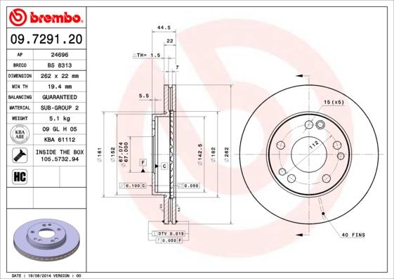 Brembo 09.7291.20 - Jarrulevy inparts.fi