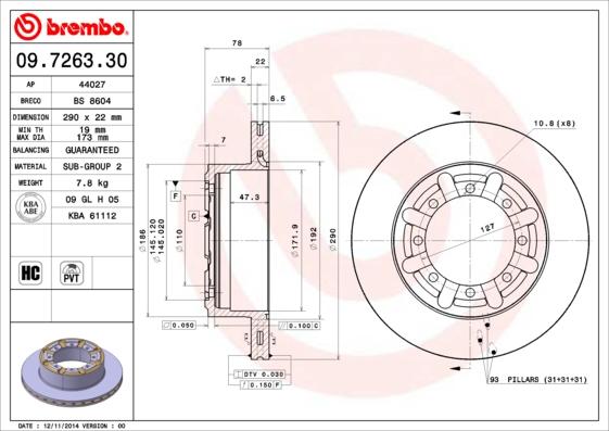 Brembo 09.7263.30 - Jarrulevy inparts.fi