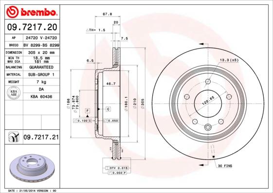 Brembo 09.7217.20 - Jarrulevy inparts.fi