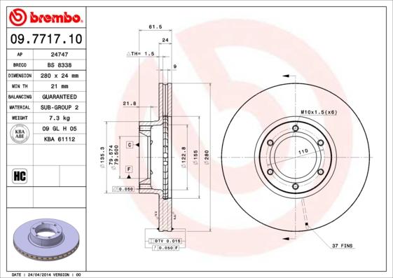 Brembo 09.7717.10 - Jarrulevy inparts.fi