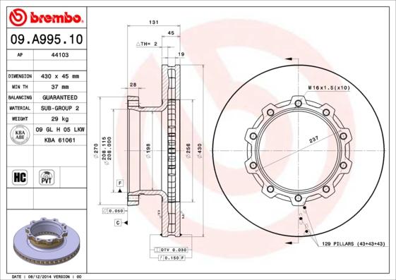 Brembo 09.A995.10 - Jarrulevy inparts.fi
