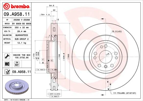 Brembo 09.A958.11 - Jarrulevy inparts.fi