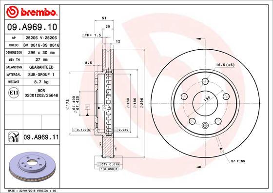 Brembo 09.A969.10 - Jarrulevy inparts.fi