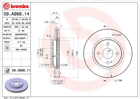 Brembo 09.A968.11 - Jarrulevy inparts.fi