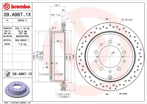 Brembo 09.A967.1X - Jarrulevy inparts.fi