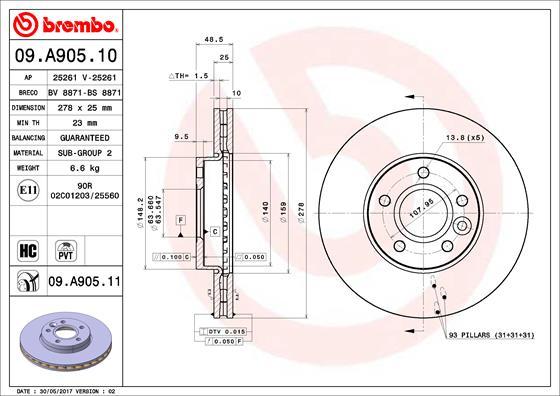 Brembo 09.A905.11 - Jarrulevy inparts.fi