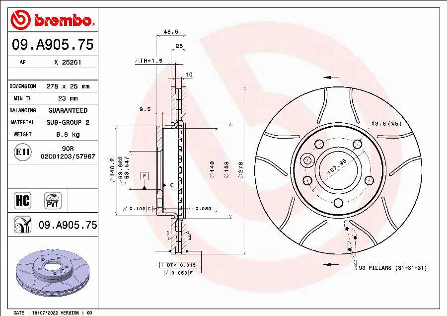 Brembo 09.A905.75 - Jarrulevy inparts.fi